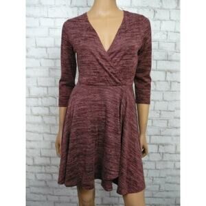 Mossimo Burgundy Wine Abstract Knit Faux Wrap Fit & Flare Knit Dress Small NEW